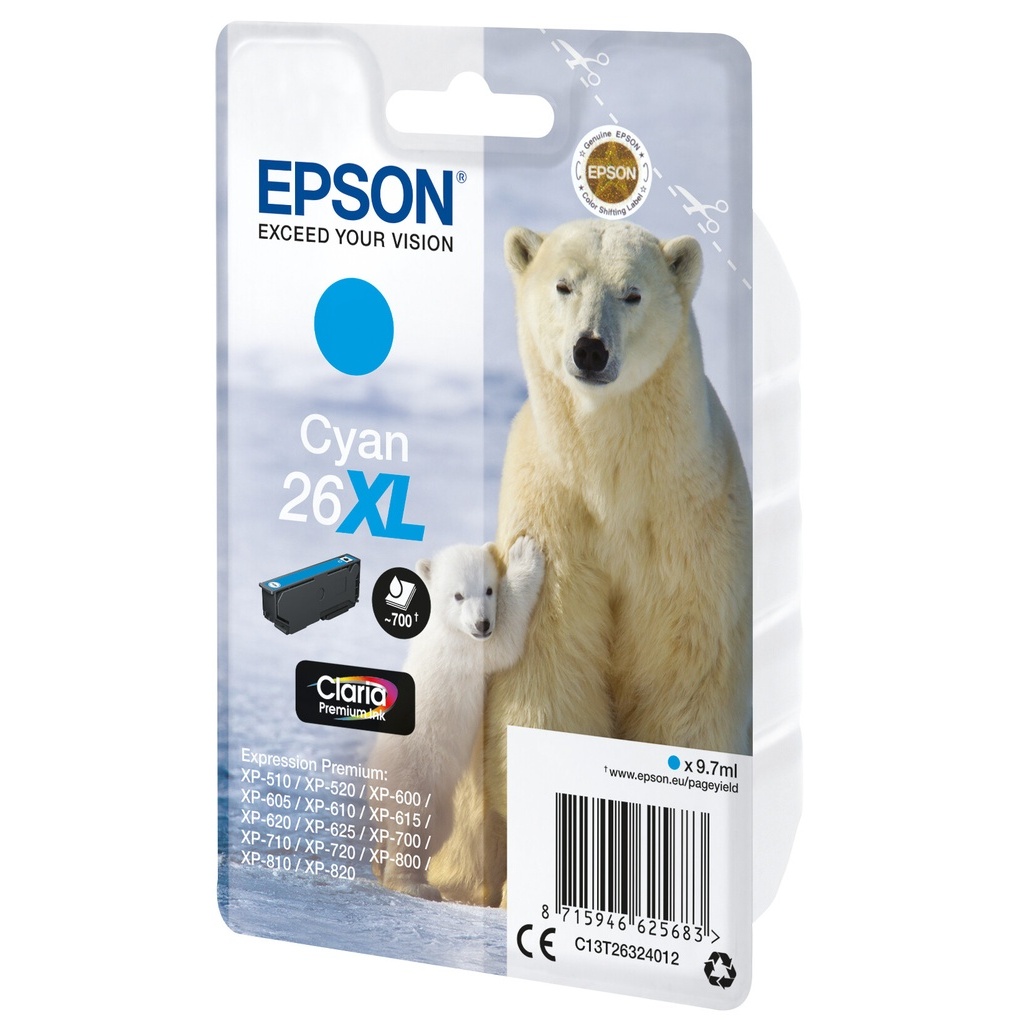 Epson Polar bear 26XL Claria Premium Single Cyan Ink