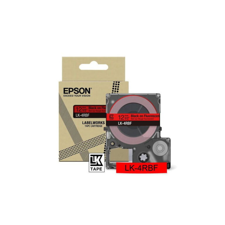 Epson Colour Tape – Fluorescent Red/Black 12mm(5m) – LK-4RBF