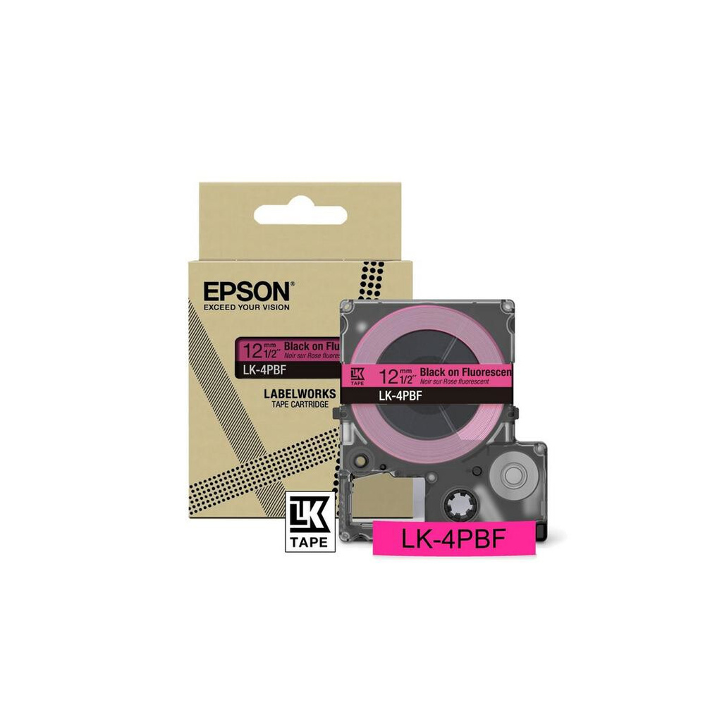 Epson Colour Tape – Fluorescent Pink/Black 12mm(5m) – LK-4PBF