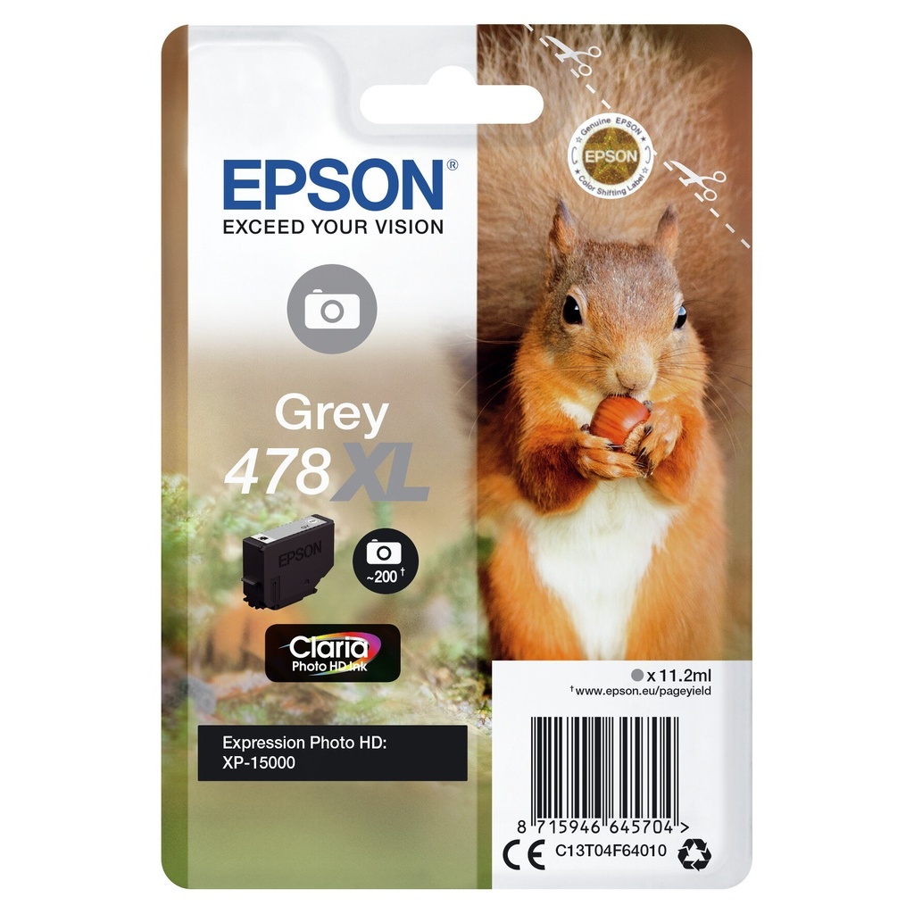 Epson Squirrel 478XL Claria Photo HD Single Grey Ink