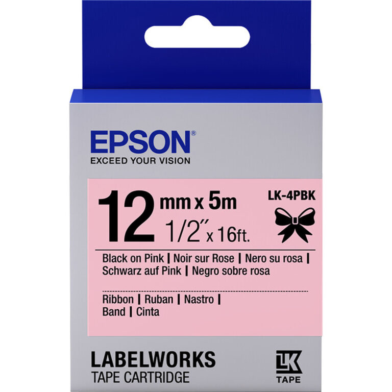Epson Satin Ribbon – Pink/Black 12mm(5m) – LK-4PBK