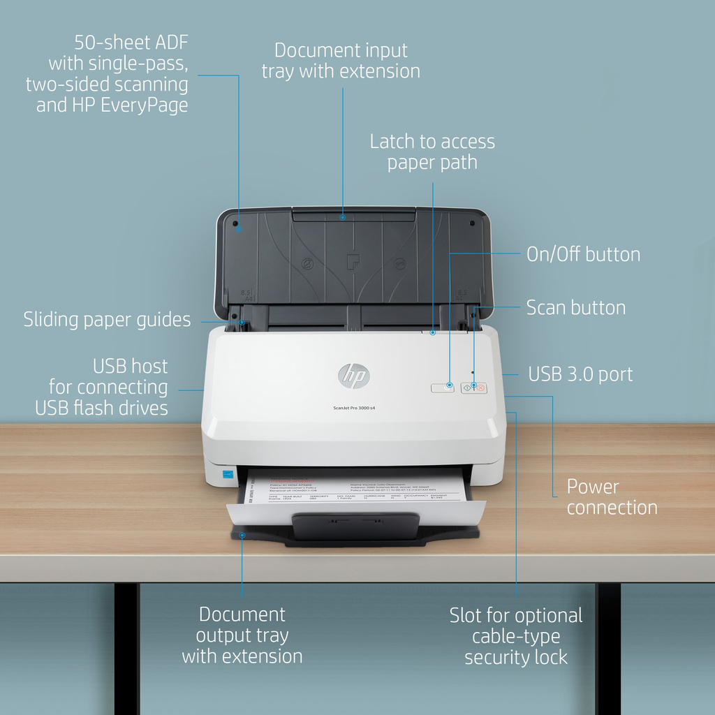 HP Scanjet Pro 3000 s4 Sheet-fed scanner 600 x 600 DPI A4 Black, White - Image 14