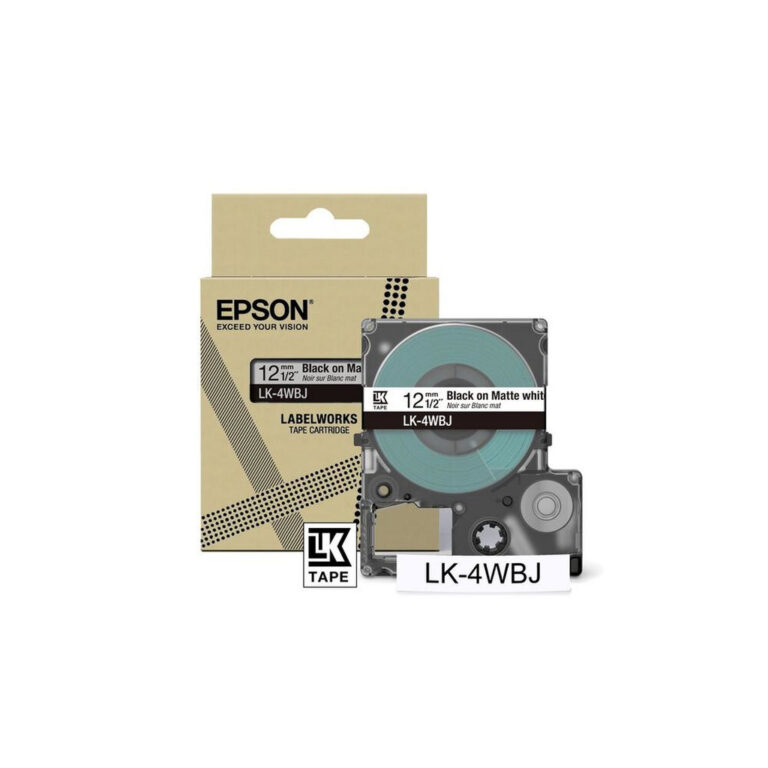 Epson Matte Tape – White/Black 12mm(8m) – LK-4WBJ