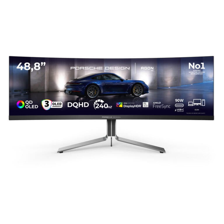 AOC Porsche PD49 computer monitor 124.5 cm (49") 5120 x 1440 pixels DQHD QD-OLED Black, Silver