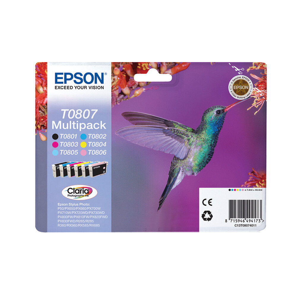 Epson Hummingbird Singlepack Black T0801 Claria Photographic Ink - Image 2