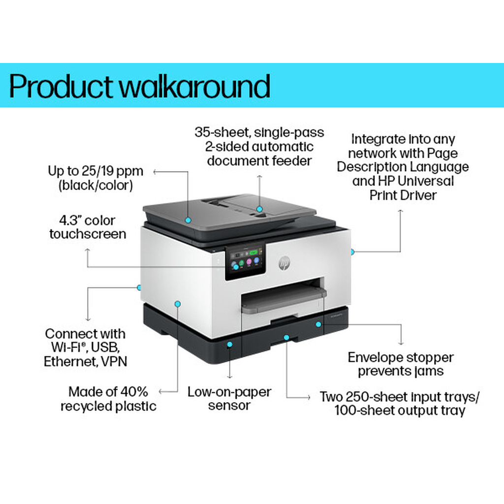 HP OfficeJet Pro 9130b Wireless All-in-One Color Printer, Two-sided printing; Copier, Scanner - Image 12