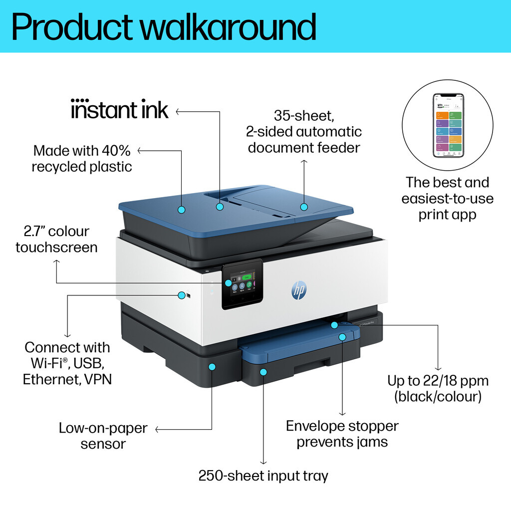 HP OfficeJet Pro 9125e Wireless All-in-One Color Printer, Instant Ink; Two-sided printing - Image 15