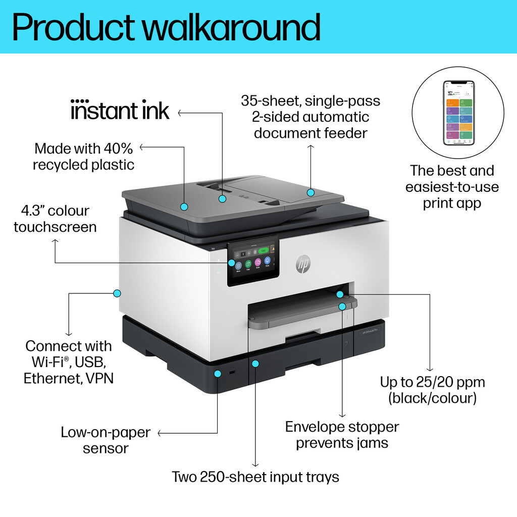 HP OfficeJet Pro 9135e Wireless All-in-One Color Printer, Instant Ink; Two-sided printing - Image 14